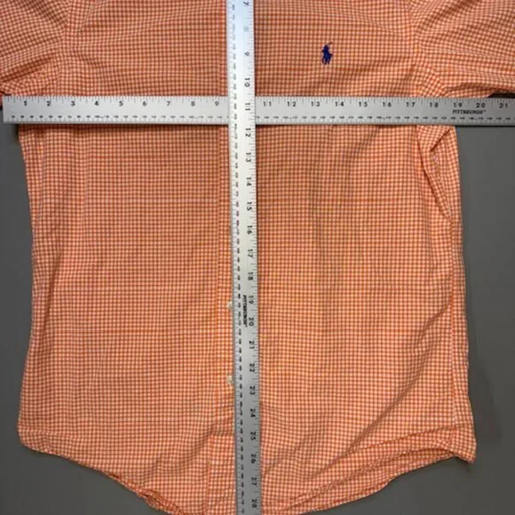 Ralph Lauren Mens Small Orange Gingham Check Long Sleeve Button Down Shirt - Picture 2 of 6